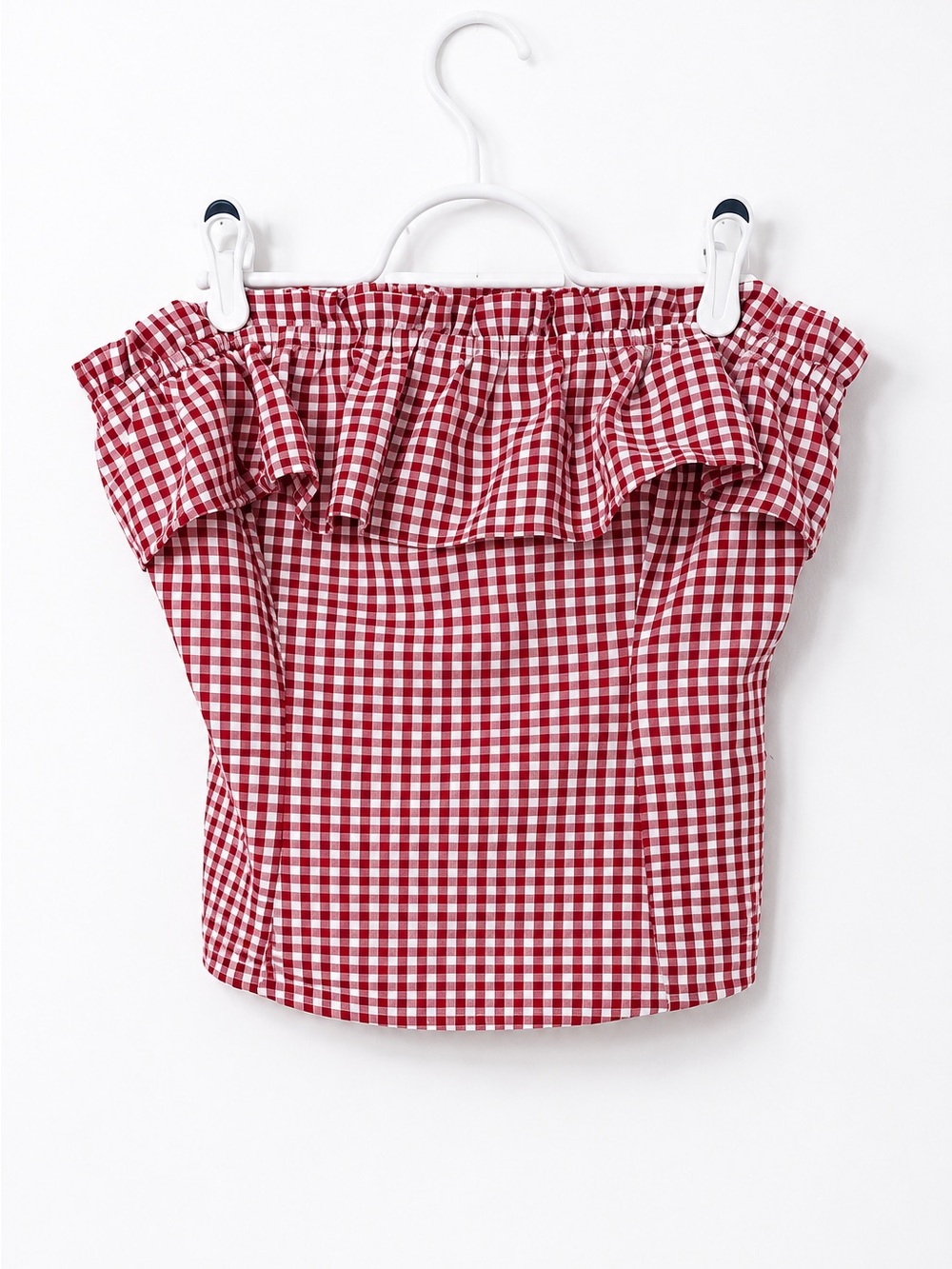 Altar’d State Red White Gingham Off Shoulder Ruffle Top Size Large